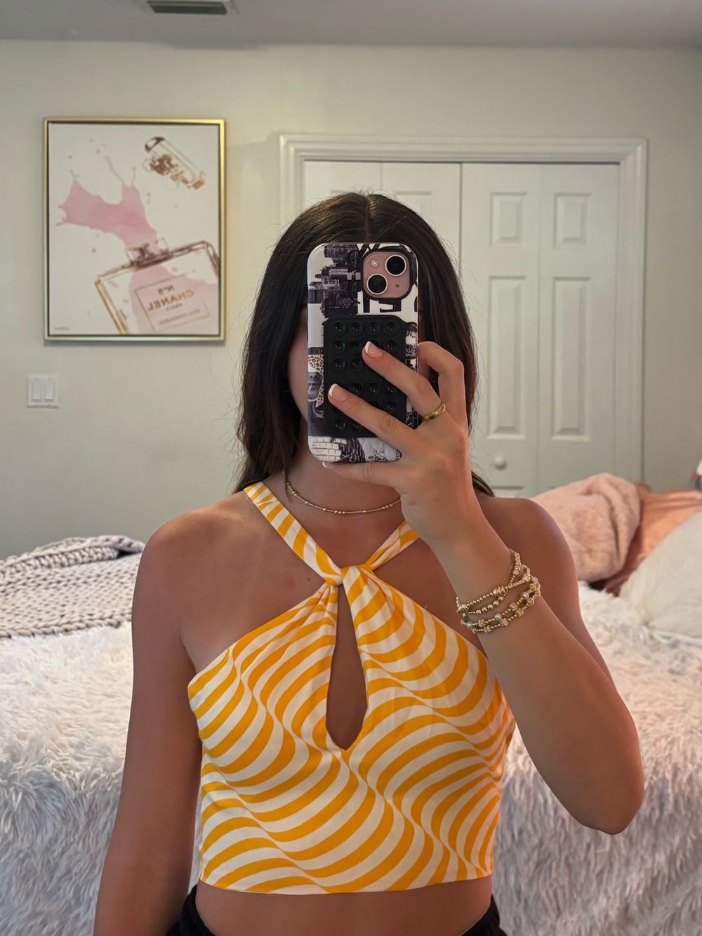 Zara Striped Yellow and White Halter Crop Top